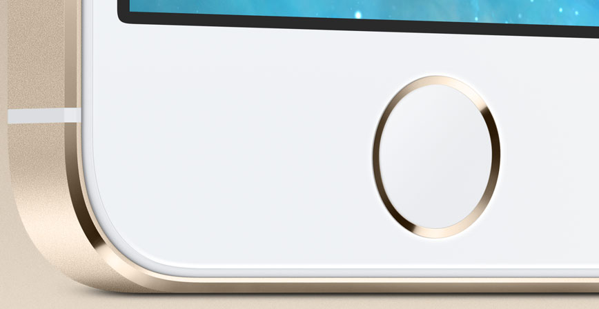 The redesigned home button, icon-less with a fingerprint scanner.