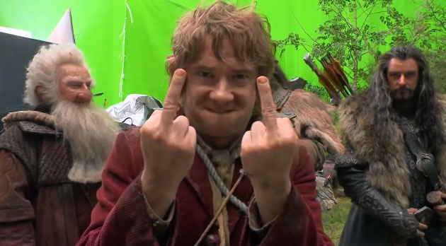 Watch Bilbo give the Finger on the set of The Hobbit: The Desolation of Smaug