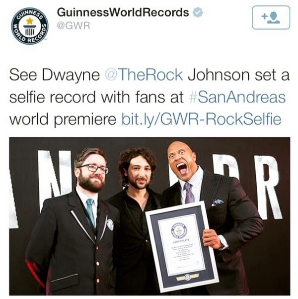 Dwayne ‘The Rock’ Johnson Breaks Guinness World Record at ‘San Andreas’ Premiere